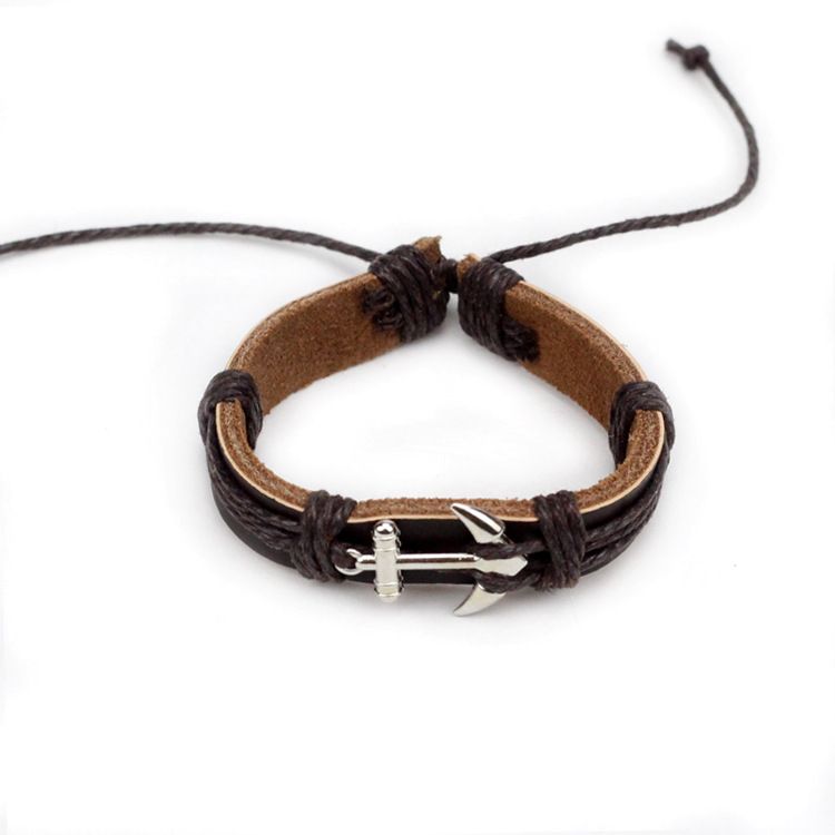 Collar Cuero Diseño Ancla # 1 Color Marron- Collar Cuero Diseño Ancla # 1 Color Marron-