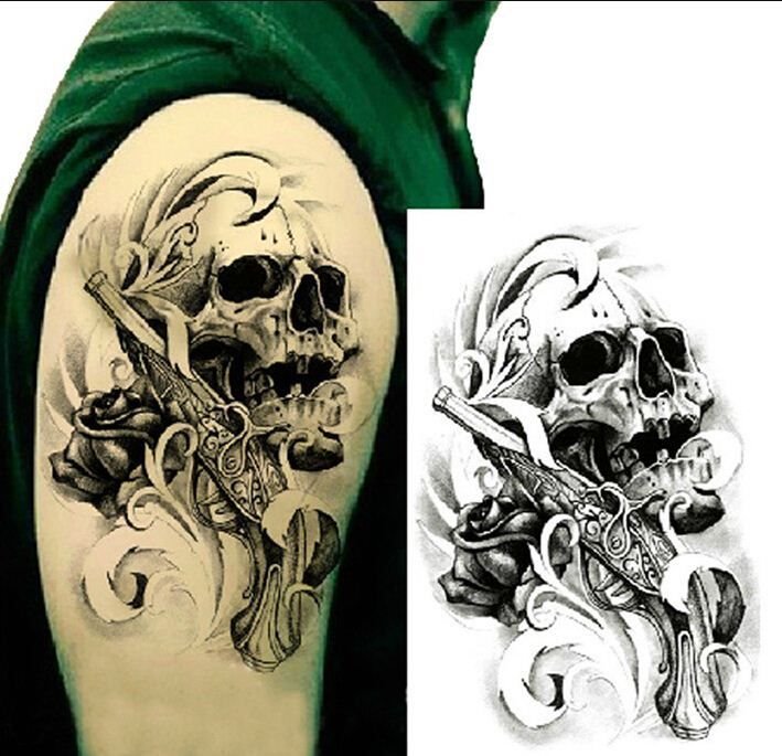 Single Gun Skull Tattoo 3d Waterproof Temporary Stickers Body Art Fake Arm Tatuajes Tatuagem Temporaria Magazine Gold From Tai03 Single Gun Skull Tattoo 3d Waterproof Temporary Stickers Body Art Fake Arm Tatuajes Tatuagem Temporaria Magazine Gold From Tai03