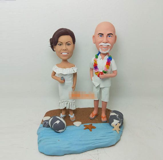 2019 Bride Groom Hawaii Theme Cake Topper Beach Theme Wedding Cake