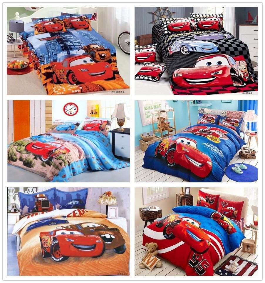 Kids Cars Lightning Mcqueen Bedding Bed Linen Set With Cartoon Duvet