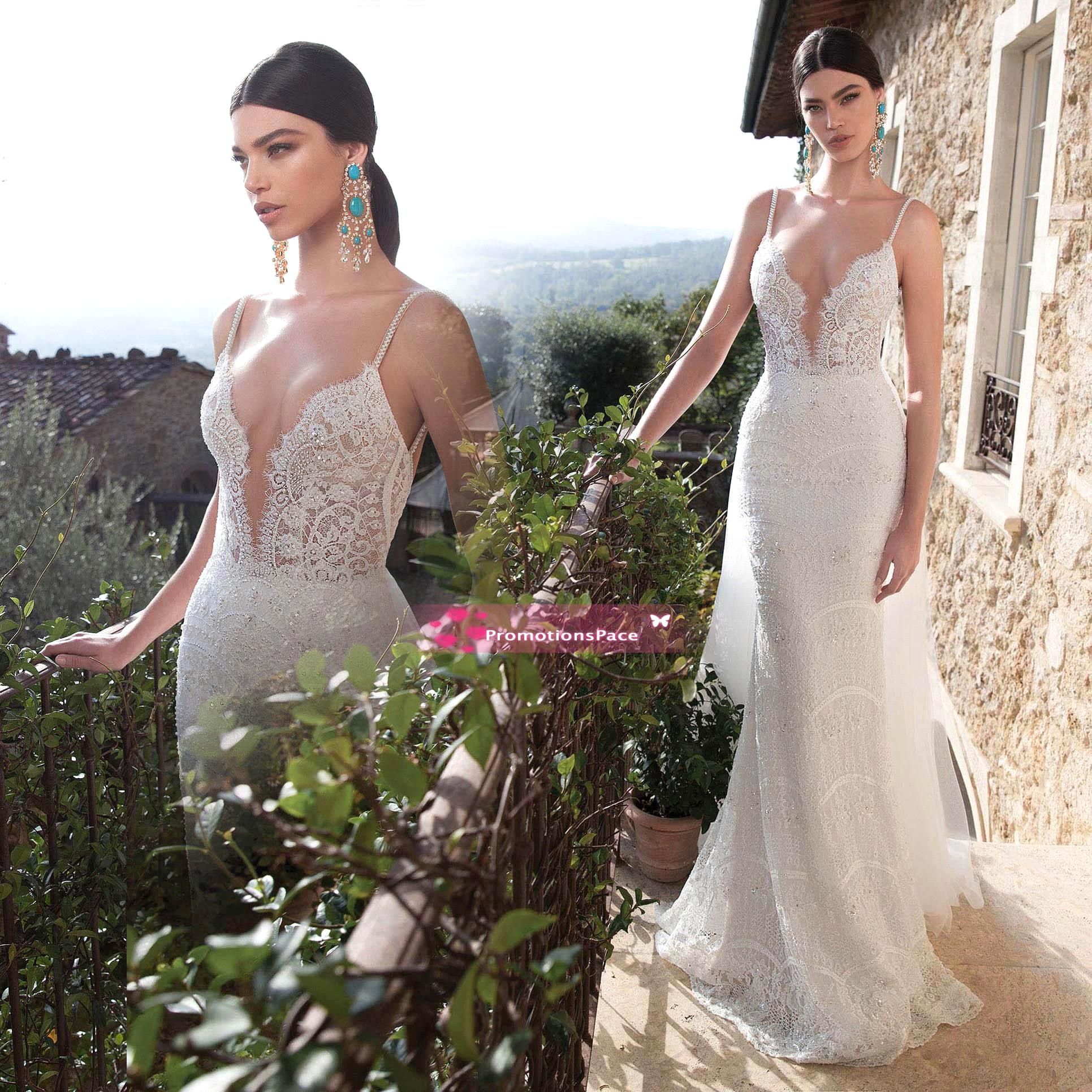Berta 2015 Sexy Backless Wedding Dresses Spaghetti Straps Custom Made ...