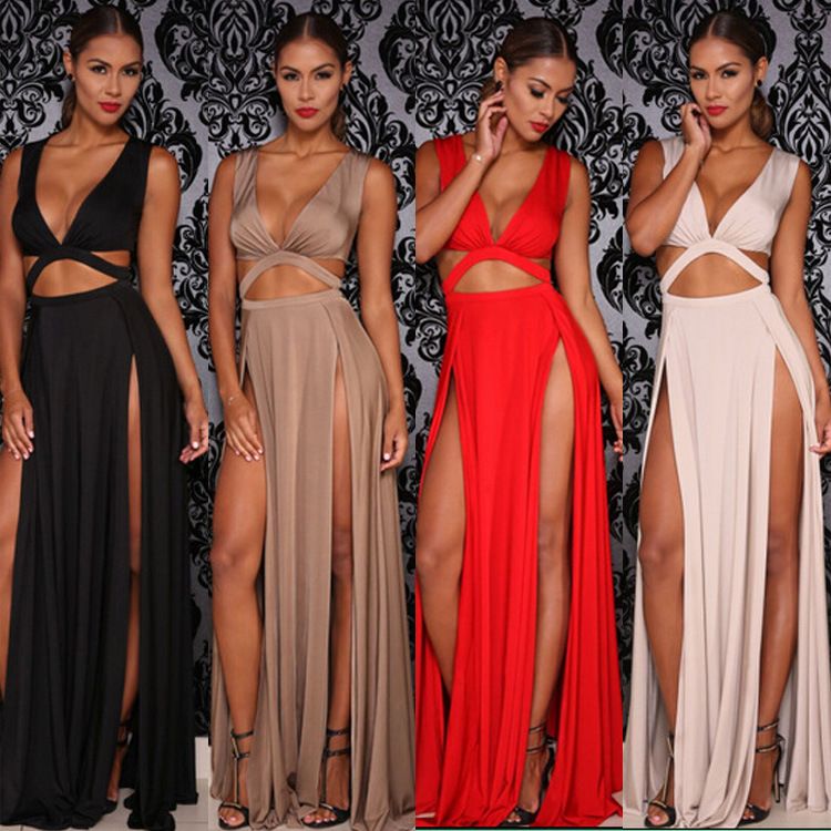 slit Sexy maxi dress double