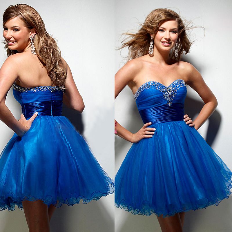Cheap Royal Blue Short Puffy Prom Dresses For Teens With. 