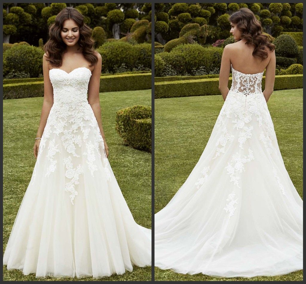 Lace Sweetheart Neckline Strapless Wedding Dress 8