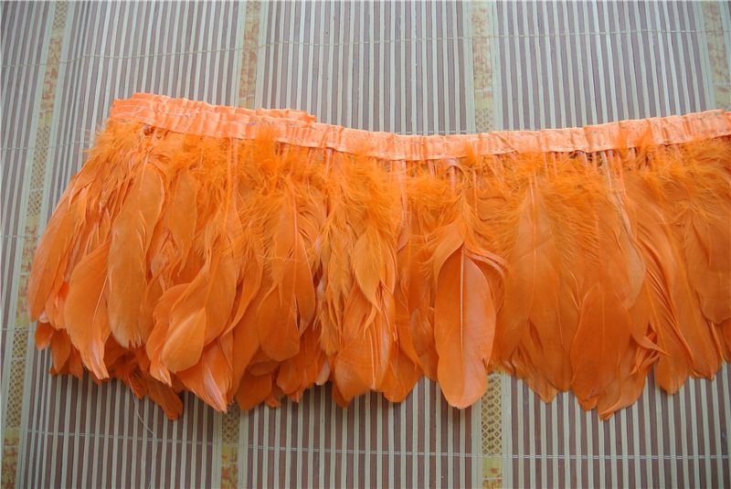 Envío gratis 10 metros naranja pluma de ganso recorte franja pluma de ganso recorte franja 15-20 cm de ancho para coser disfraces decoración