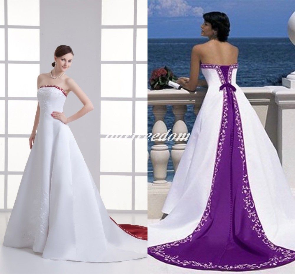 Discount 2016 Robe De Mariage Purple And White Wedding Dresses Red