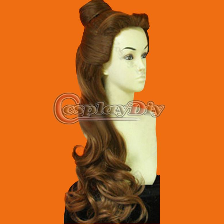 New Beauty And The Beast Princess Belle Wigs Synthetic Long Curly Brown Cartoon Cosplay Wig