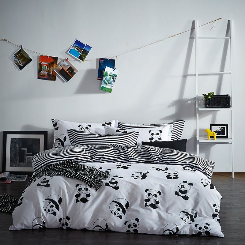 100 Cotton Black White Color Plaid Stripe Panda Bedding Set King 100 Cotton Black White Color Plaid Stripe Panda Bedding Set King Queen Twin Size Bed Fit Sheet Duvet Cover Pillow Shams Teen Sets Leopard Print