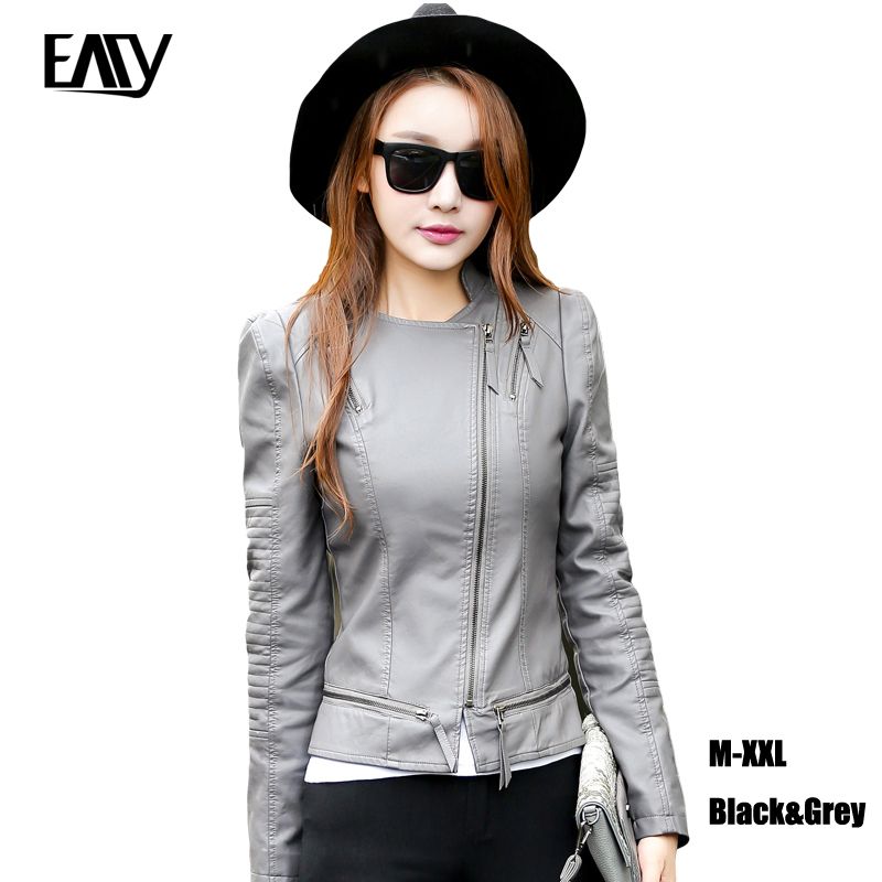 Whole Woman Short Jacket Winter Pu Plus Size Zipper Whole Woman Short Jacket Winter Pu Plus Size Zipper Leather Las Women Faux Female M L Black