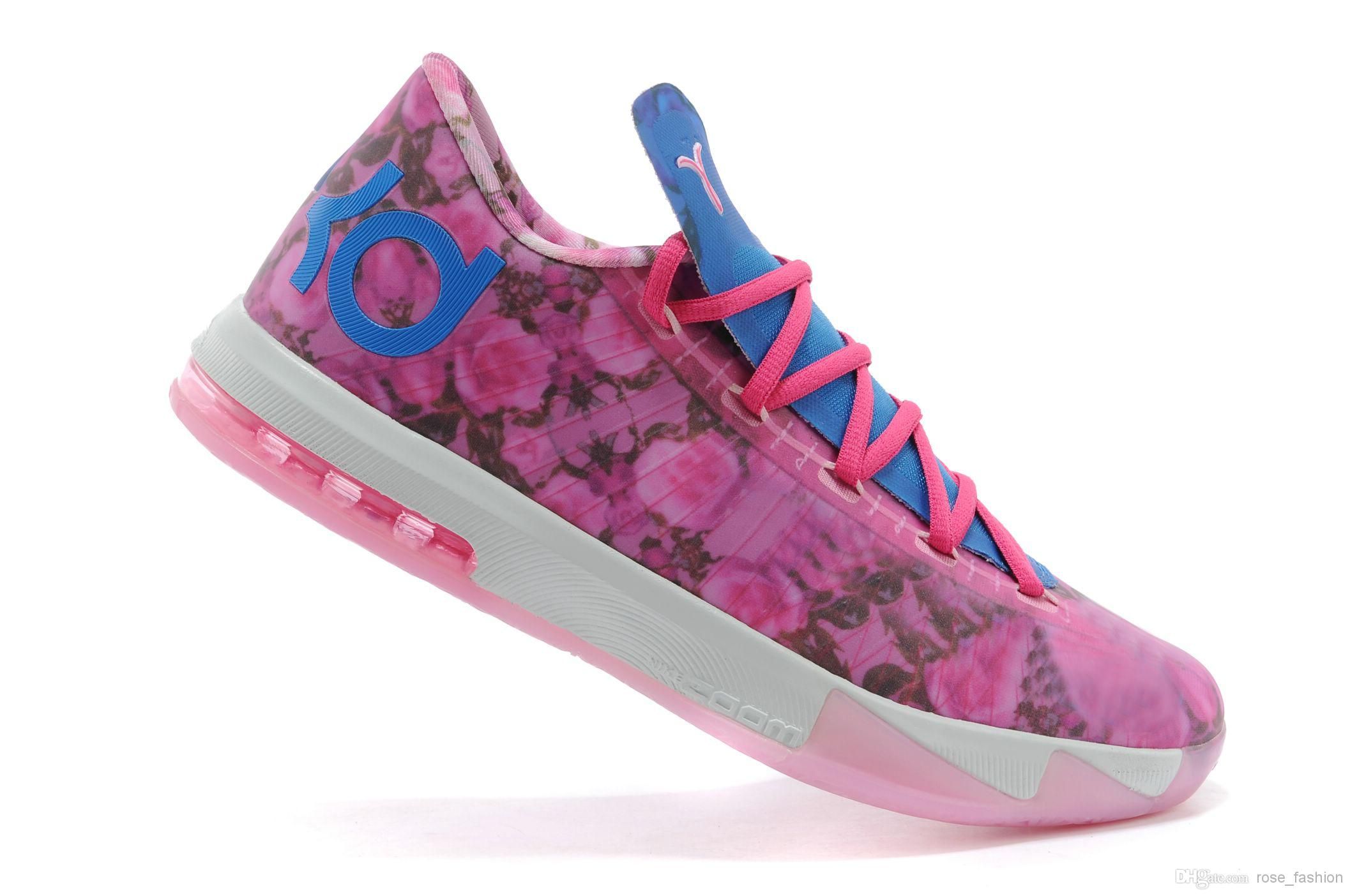 Womens Zoom Kevin Durant KD VI 6 Aunt Pearl Floral Pink Blue Colorway Basketball Shoes Men s Athletics Training Boots Women Sneakers