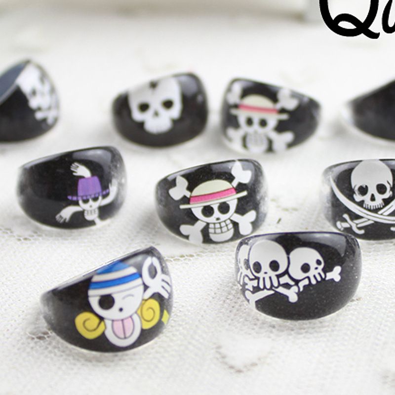 16 Pcs Pirate Themed PVC Rubber Rings - Fun Cartoon Party Finger Rings For Pirate Party Favors, Decorations, Kids