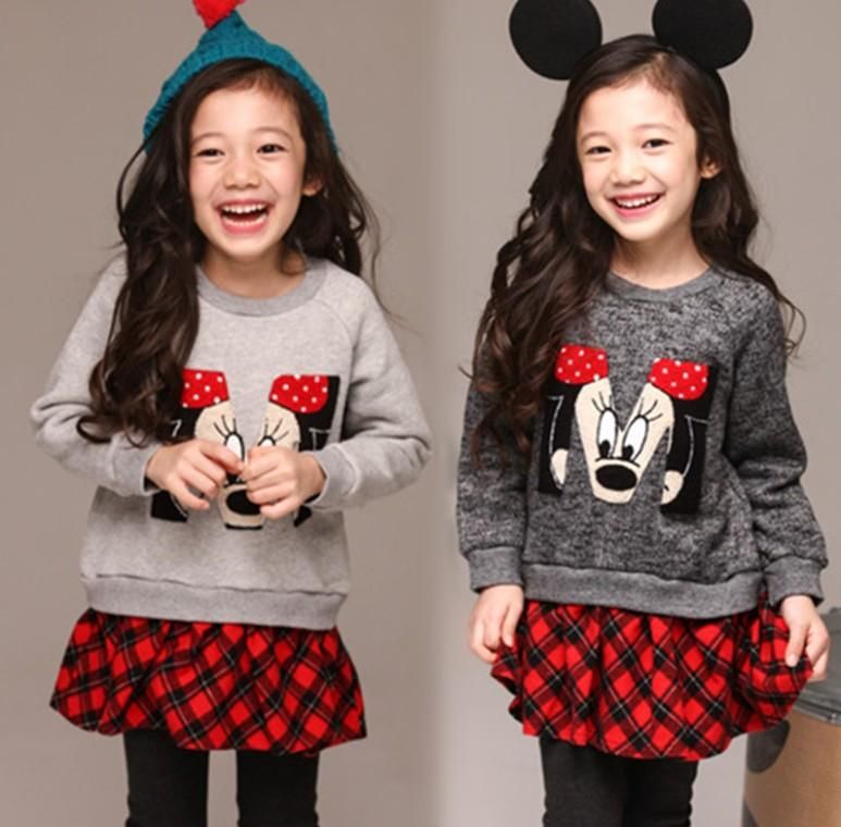 2019 2016 new spring baby girl party dress plaid cartoon mickey mickey mouse girl party