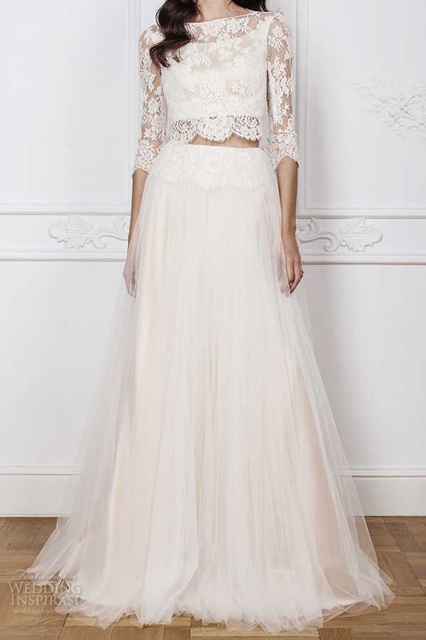 Acquista 2 Pezzi Abiti Da Sposa Bohemien 2016 In Pizzo Unillusione Linea Di  Maniche 3/4 Posteriori Abiti Di Cerimonia Nuziale Bateau Scollatura Abiti  Da Sposa A 277,62 € Dal Gonewithwind | It.DHgate.Com