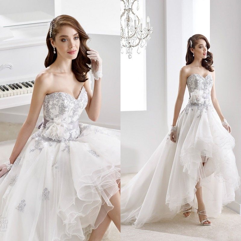 Unique High Low Wedding Dresses 2016 Spring Summer Silver Ivory Bridal ...