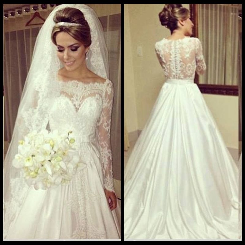 satin skirt lace top wedding dress