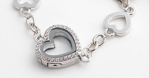 / magnetisches Herz Schwimm Medaillon Armband mit Strass Glas lebenden Gedächtnis Locke Armbänder für Frauen