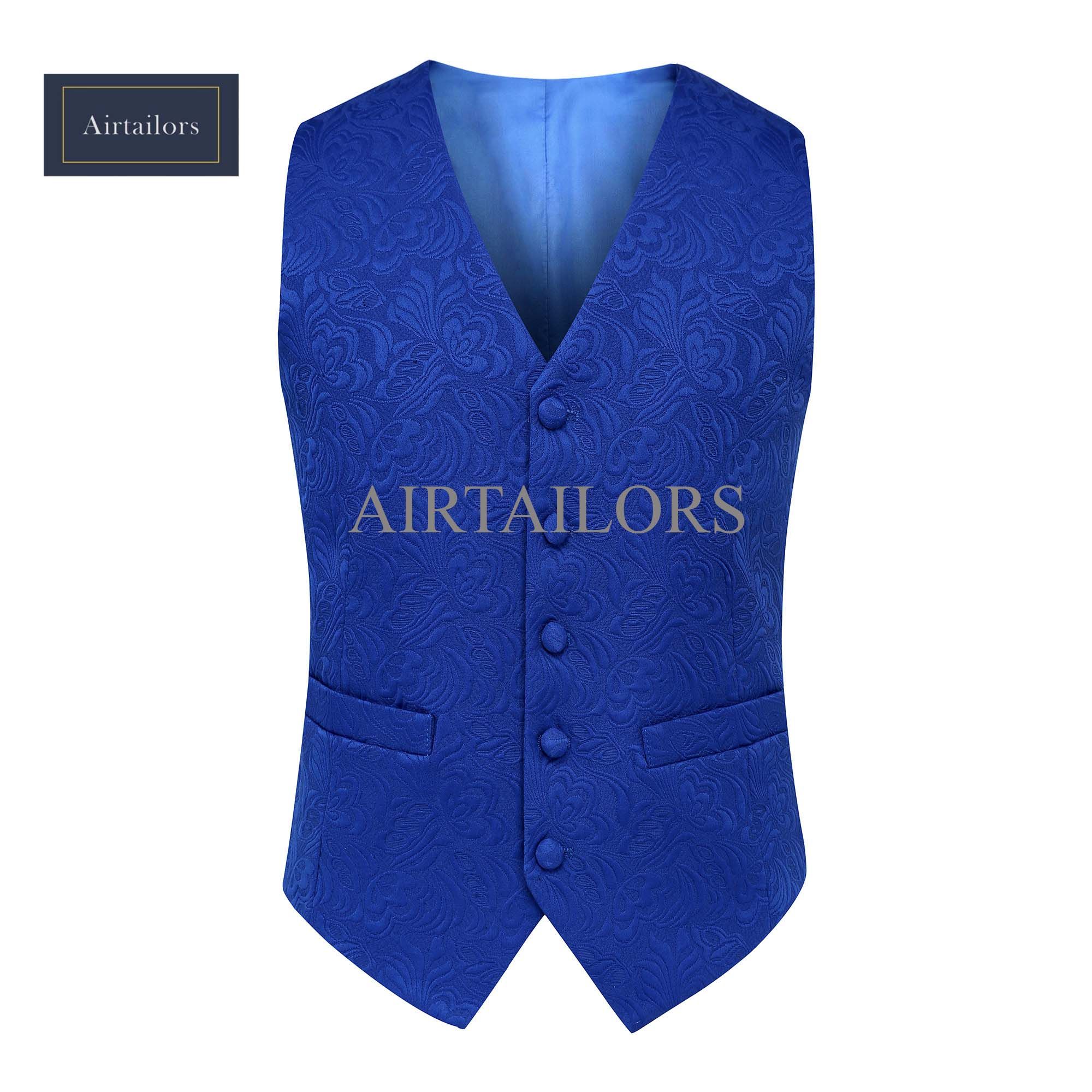 2018 Airtailors Mens Suit Vests Royal Blue Floral Blazer Designs Slim