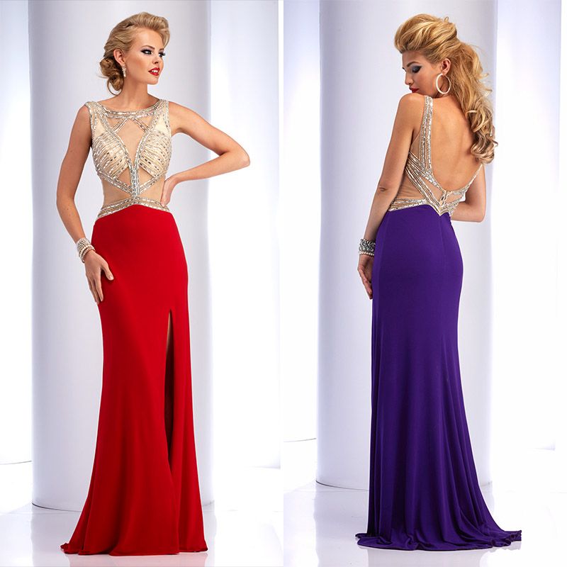 Luxury Beading Red Prom Dresses Party Evening Gown Scoop Sexy Backless ...