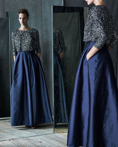 2015 Formal Prom Dresses 3/4 Sleeve Cropped Sequined
