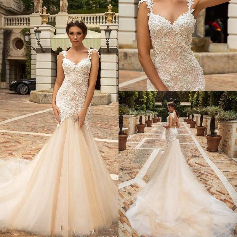  Designer  Mermaid Lace Wedding  Dresses  2019 Crystal Design  