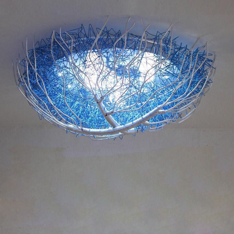 Créatif Simple Personnalité Bleu Nid D'oiseau Plafond Lampe Chambre D'enfants Plafonniers Chambre Salon Plafonniers