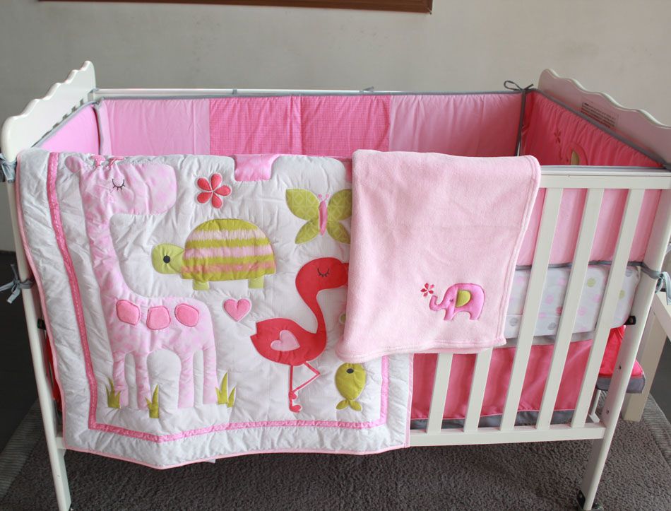 Pink Flamingo Elephant Animals Girls Crib Bedding Set Newborn Baby See larger image - Pink Flamingo Elephant Animals Girls Crib Bedding Set Newborn Baby