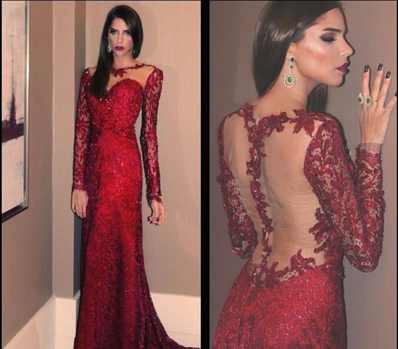 2015Hot New Vestidos Mermaid Red Sequins Backless Evening Dresses Long ...