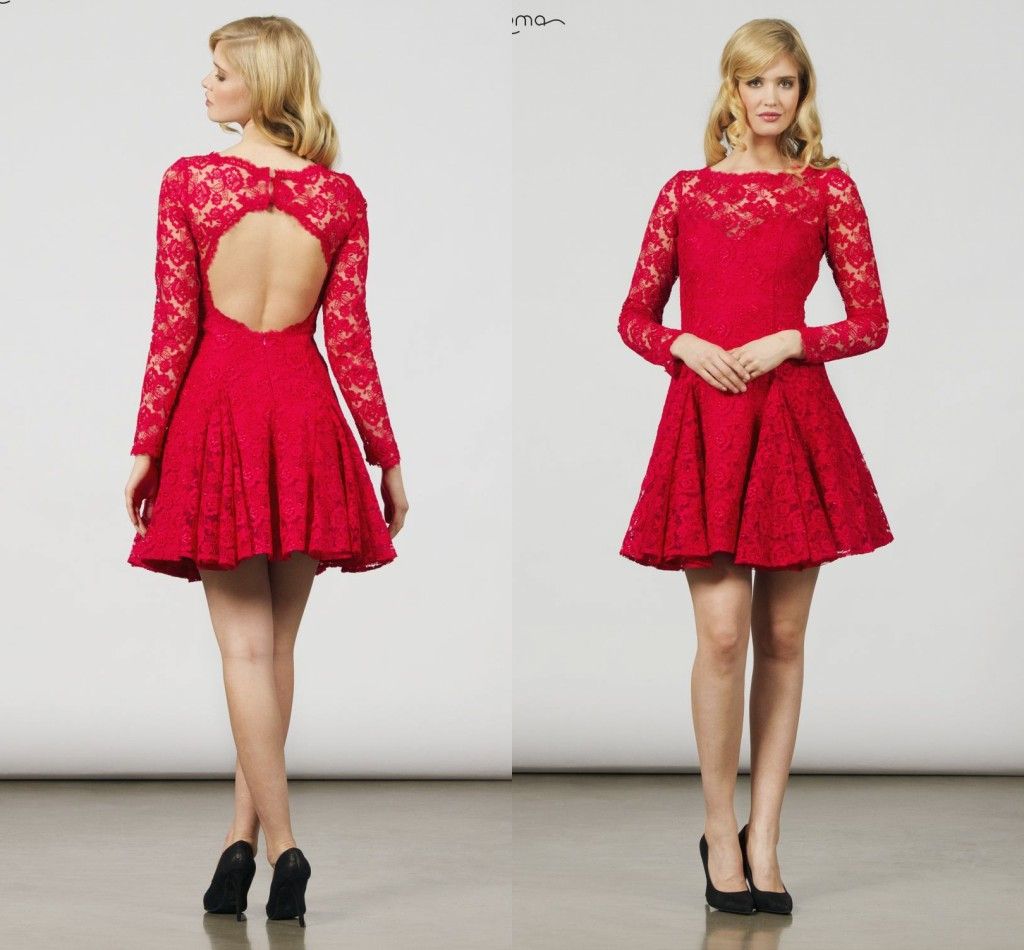 red short long sleeve dress