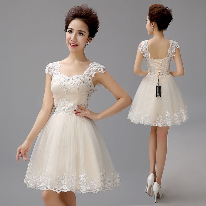 Champagne Short Wedding Dresses The Bride Sexy Lace Wedding Dress ...