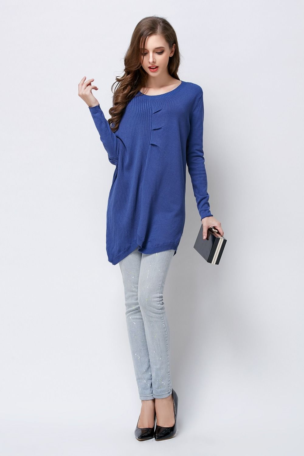 2017 Original Designer Women Blue Gradient Asymmetric Sweater Shirt ...