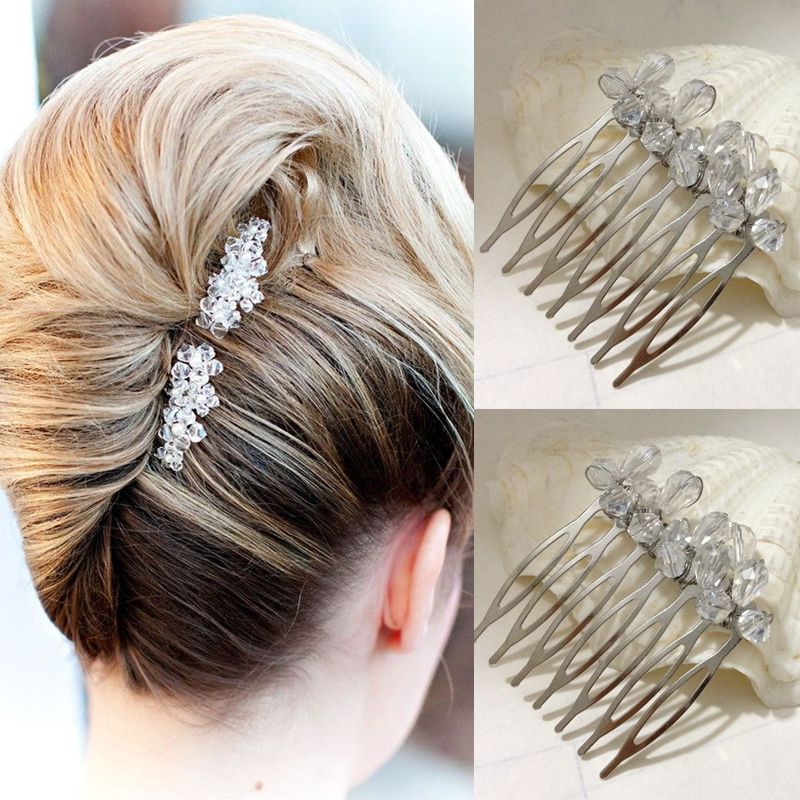 Bridal Hair Combs Small Simple Elegant Two Peices Cystal Glass Beads