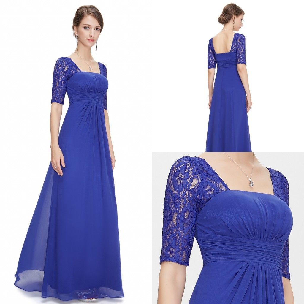 2014 Cheap Blue Mother Dresses Empire Square Neckline Lace Half Sleeves ...