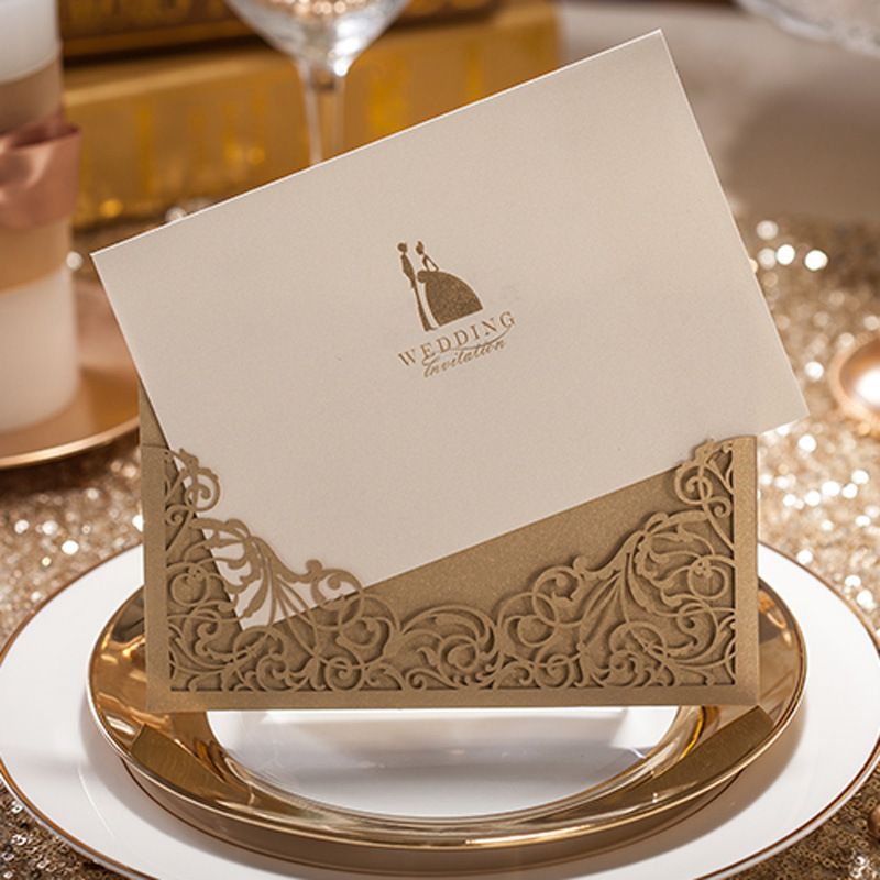 vintage wedding invitations gold lace hollow free printable cards