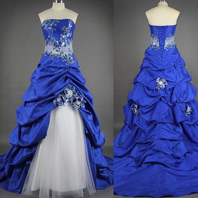 Royal Blue Wedding Dresses Sequins Wedding Gown 2015 Strapless ...