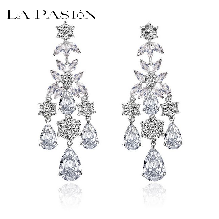 2018 Heavy Weight Chandelier Earrings 18k White Gold Plated Luxury Heavy Weight Chandelier Earrings 18k White Jpg