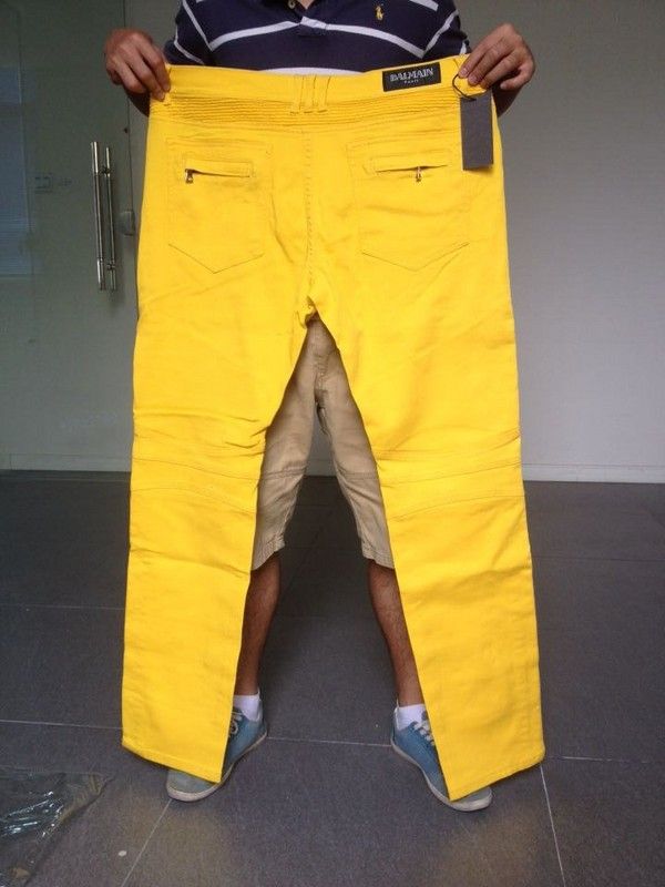 yellow biker jeans