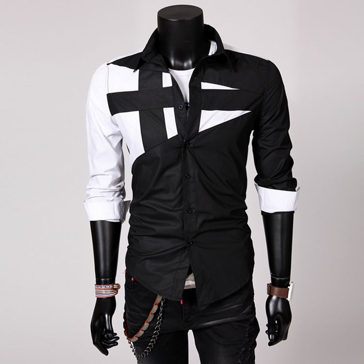 2021 NT001 Summer Men Blouses Slim Fit Casual Blouse Unique Neckline