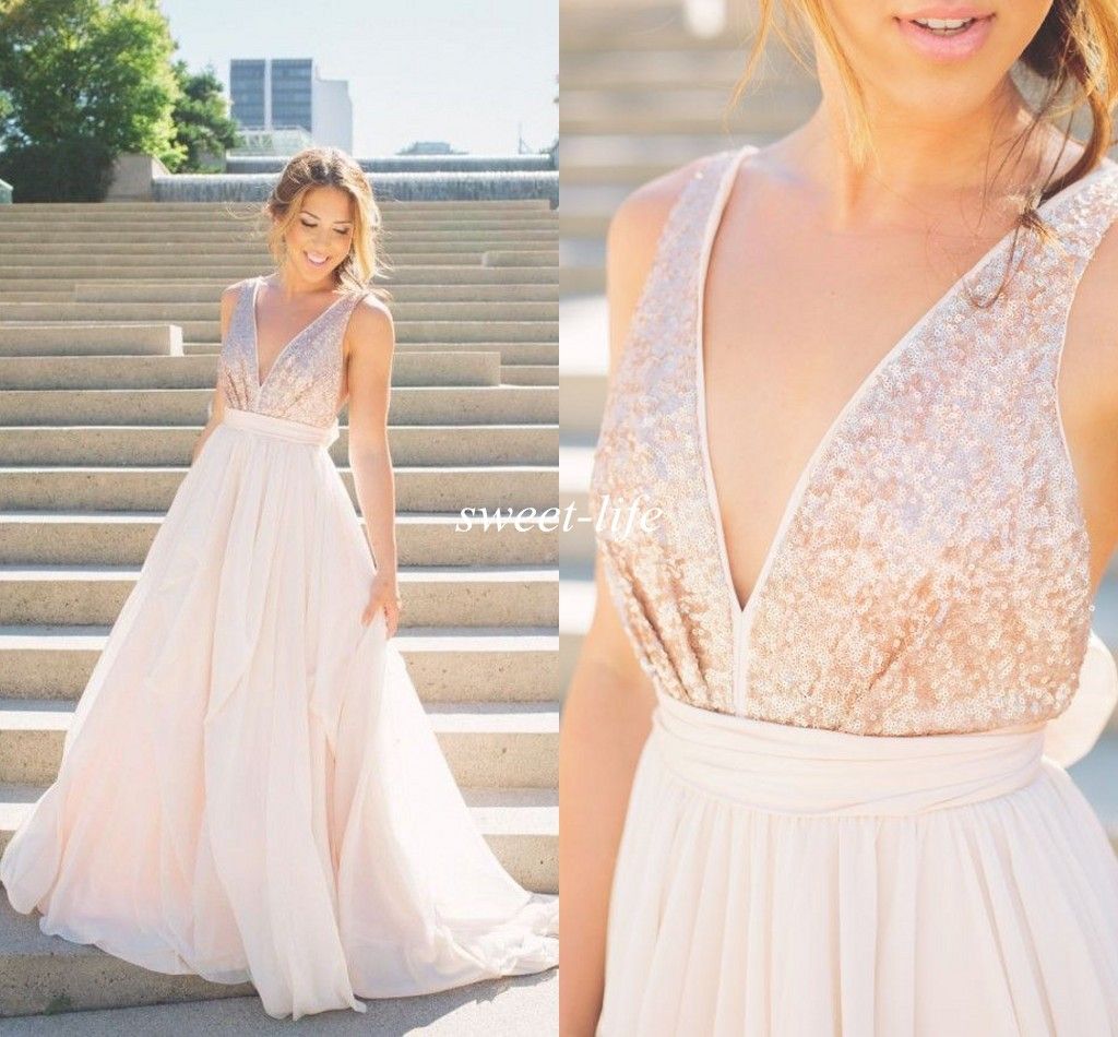 white rose gold wedding dress