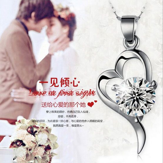 30% 925 Sterling Silver Top Grade Diamant Cubic Zircon Heart Pendant Halsband för bröllopsklänning Ställer in Ny ankomst