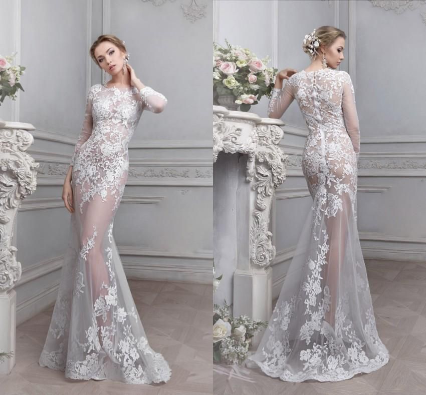 2017 Vintage Lace See Through Wedding Dress Sheer Illusion Bodice ...