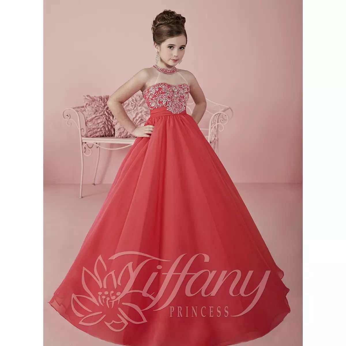 Yartina Girls Flower Girl Dress With Sequins & Rhinestones - Tea Length Wedding Party Gown