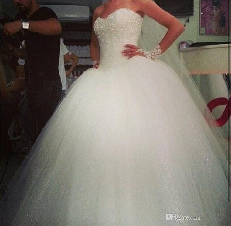 Sweetheart Tulle Big Poofy Bling Ball Gown Wedding Dresses Backless ...