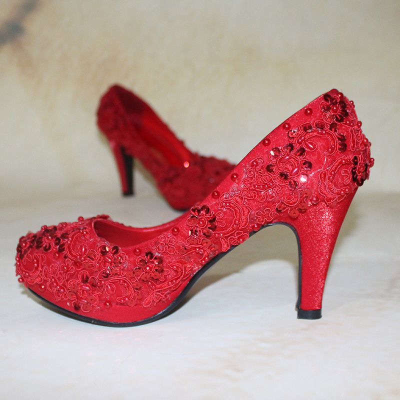 Red Bridal Shoes Glitter Pageant Dress Shoes 3 Inches High Heel Prom Party Shoes Wedding 