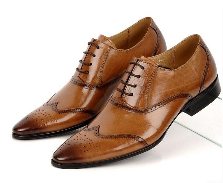 Men's 7 Color Wedding Oxfords Carved Dress Formal Real Leather Business Shoes L
