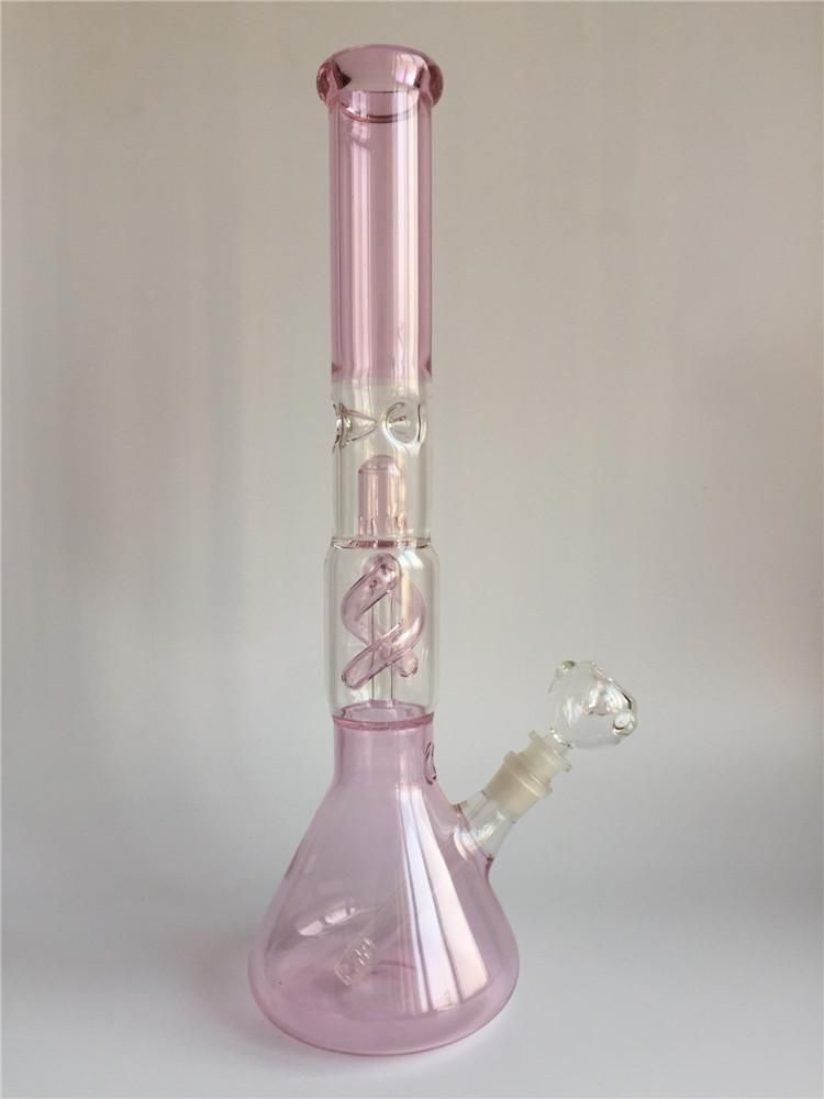 2019 Pink Beaker Glass Bongs Glass Water Pipes Smoking Bongs Oil Rigs With Coil Spring Perc