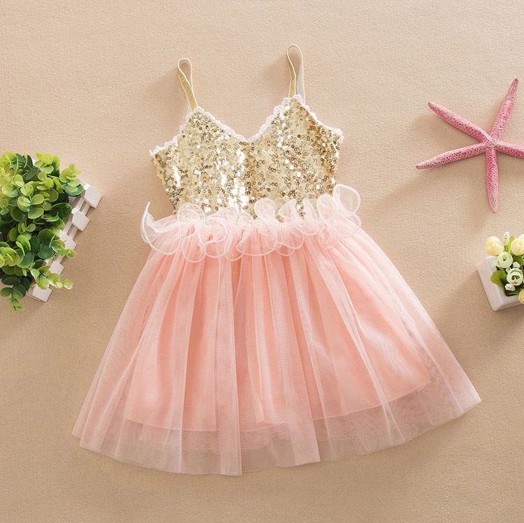 2019 Cheap 2019 Baby Girls Summer Sequin Tulle Suspender Princess