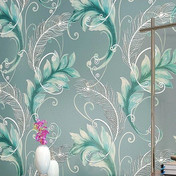 peacock feathers modern vintage damask textured 3d murals wall paper