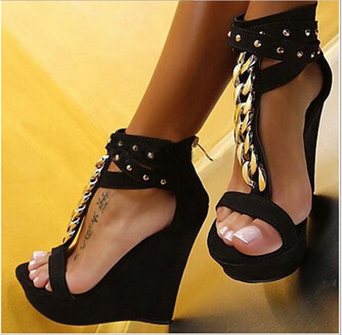 plus size 40 41 gold rivets platform wedge high heel sandals women size 40 women shoe