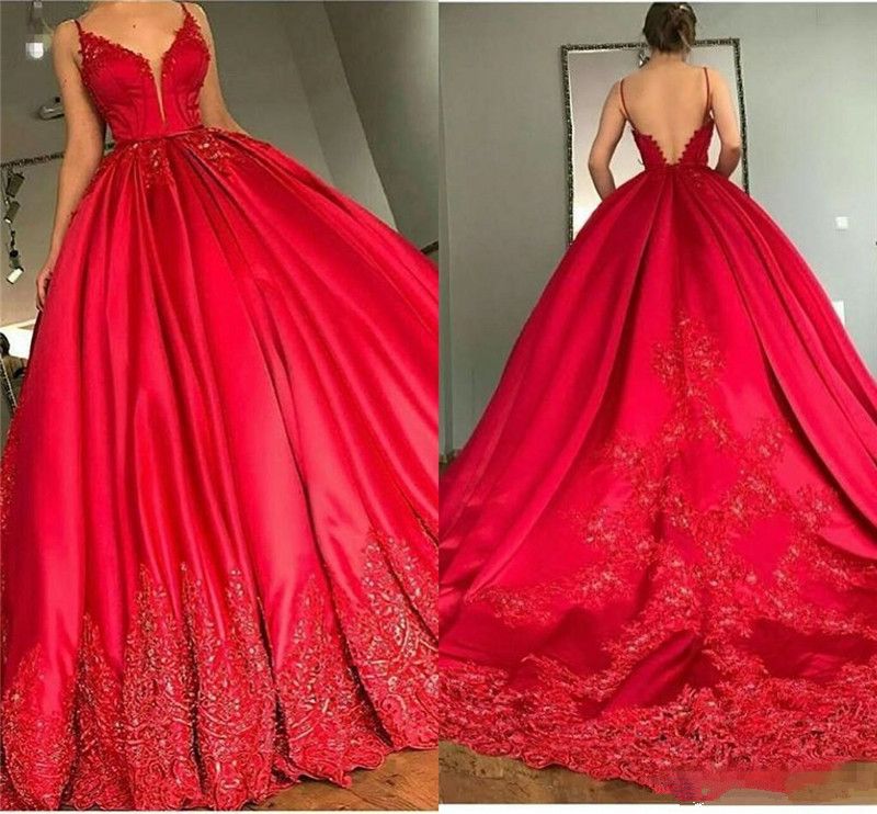 red satin ball dress