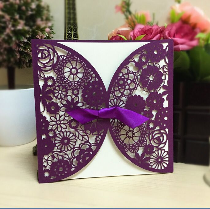 2016 New Purple Wedding Invitations Laser Cut Customizable ...